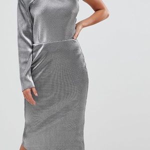 One shoulder sheik metallic pencil dress